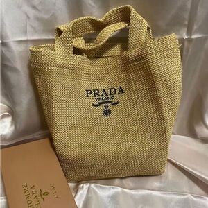 Prada gift small straw tote